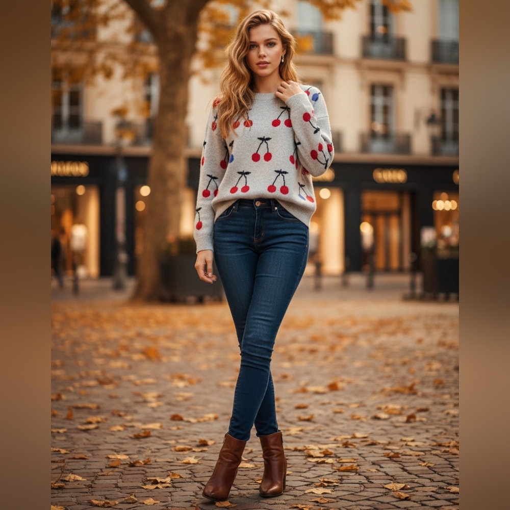 Madewell Cherry Jacquard Pullover Sweater.
